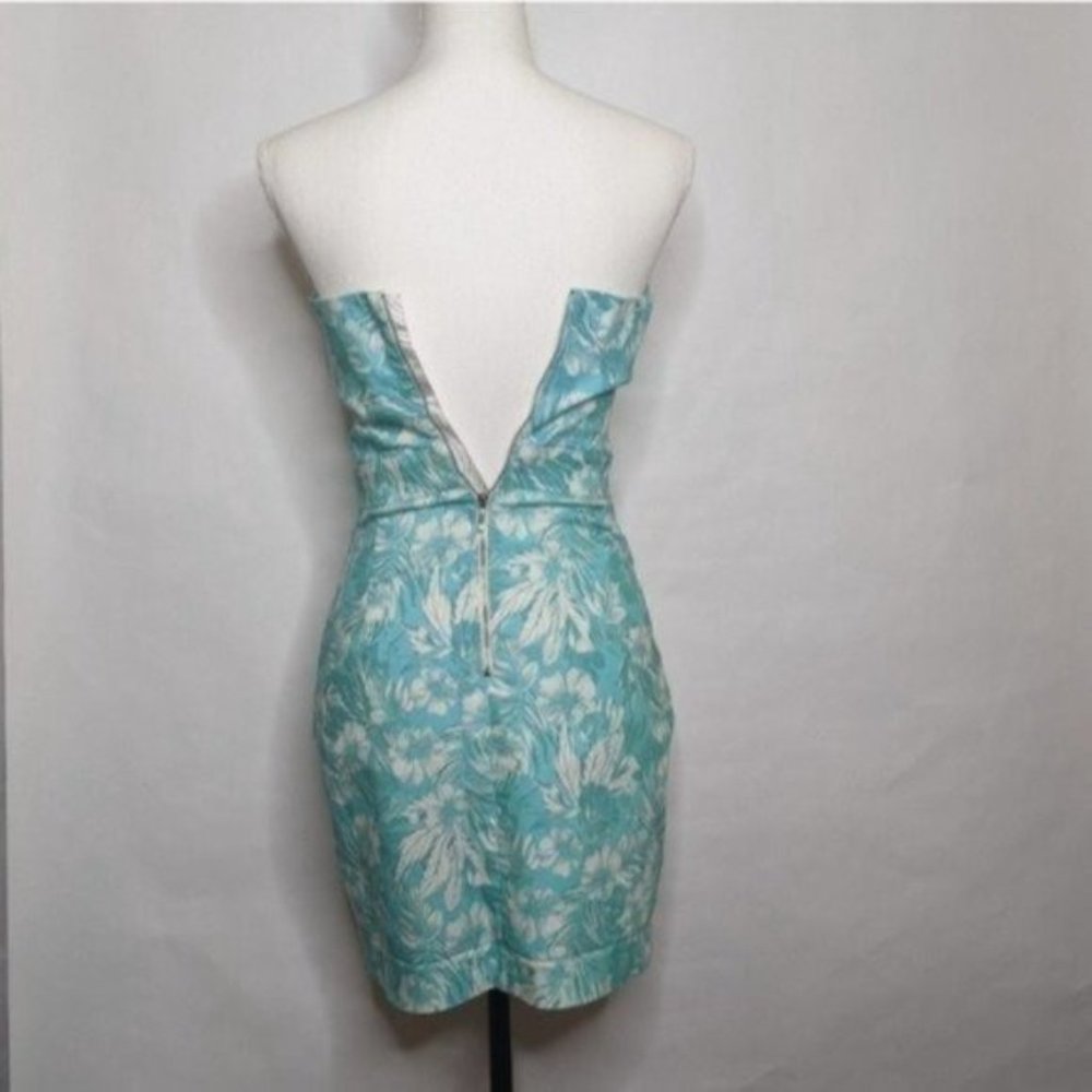 SUITE BLANCO DRESS HAWAIIAN STRAPLESS FITS SMALL TEAL BLUE TROPICAL VACAY DENIM - Picture 6 of 10